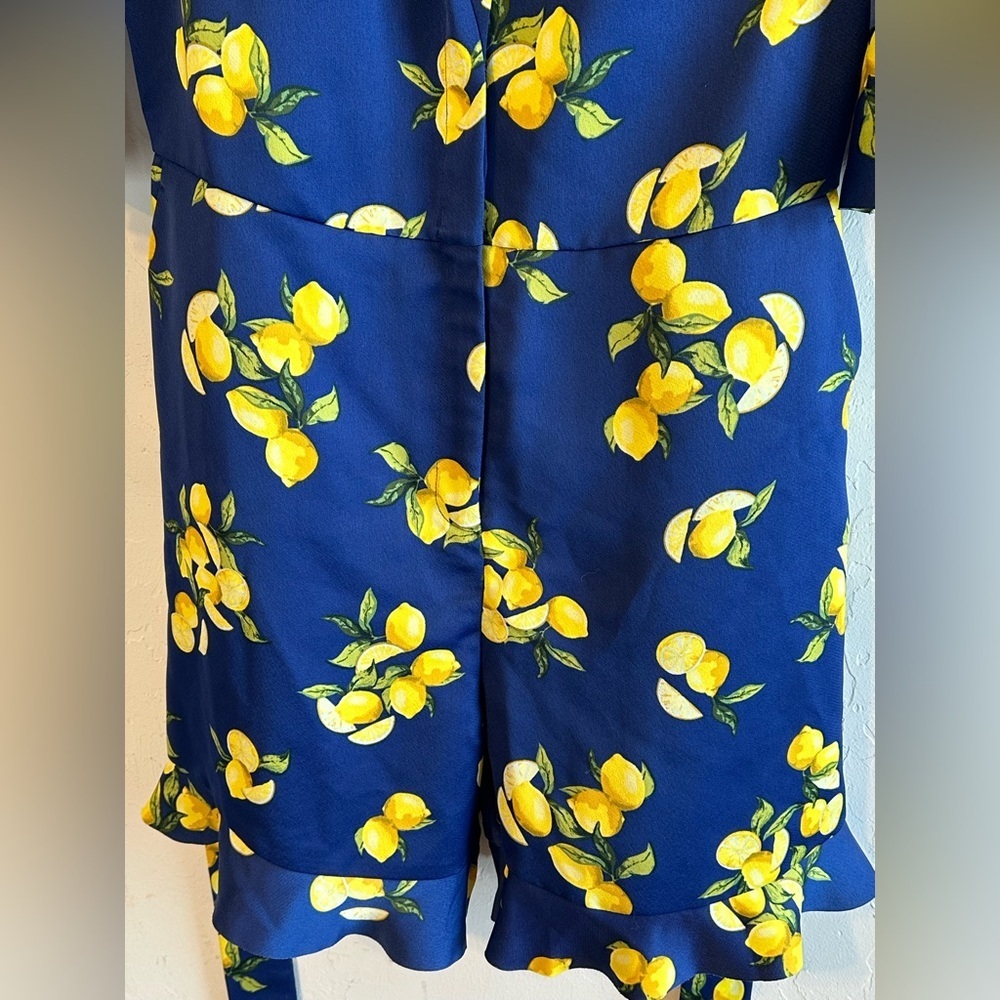 Banana Republic Navy Blue with Lemons Print Ruffle Shorts Tie Belt Romper Sz 4 - Picture 6 of 14